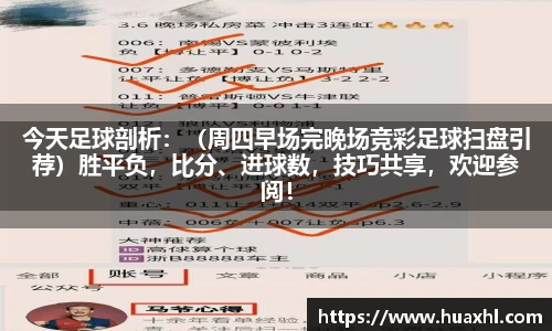今天足球剖析：（周四早场完晚场竞彩足球扫盘引荐）胜平负，比分、进球数，技巧共享，欢迎参阅！